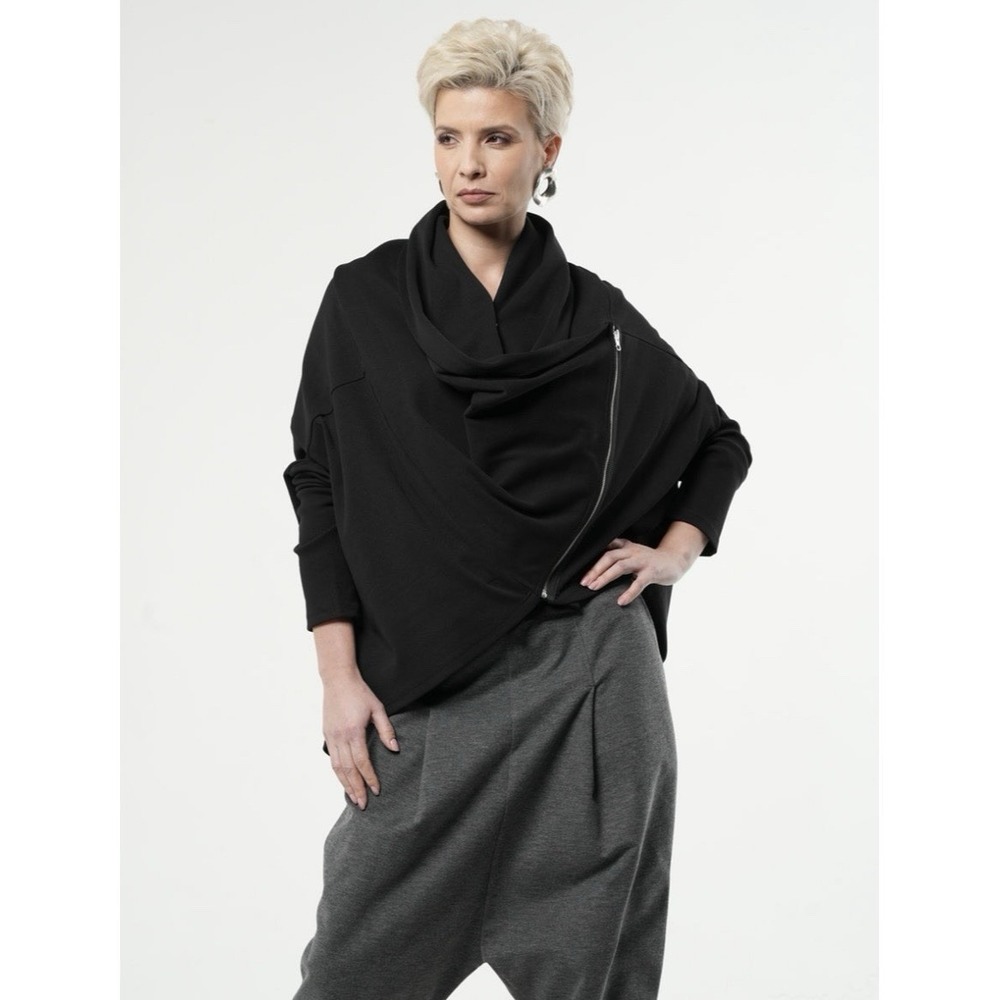 METAMORPHOZA‎ NWT Black Loose Cardigan with Side Zipper Asymmetric Size XXL